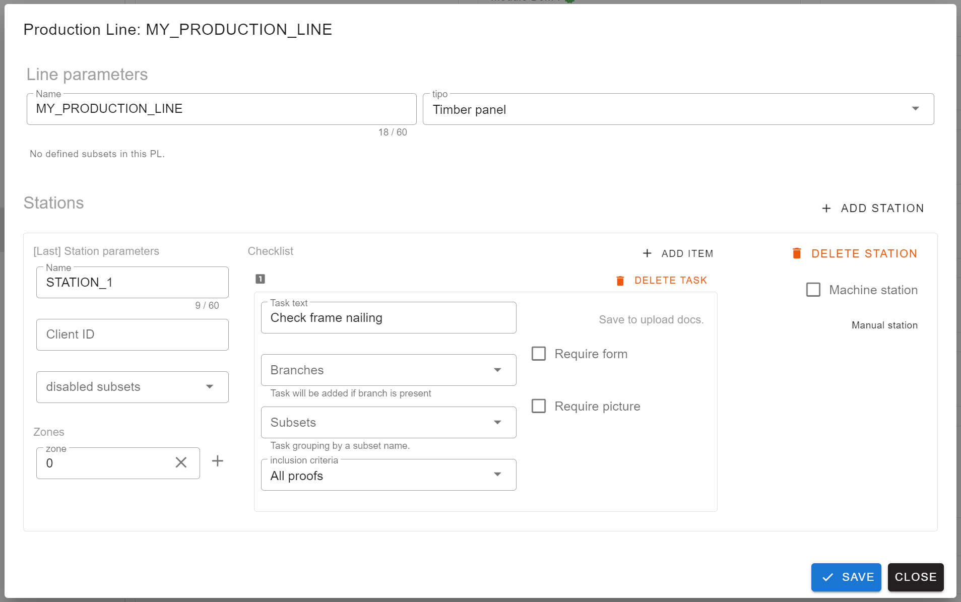 Production Line Form